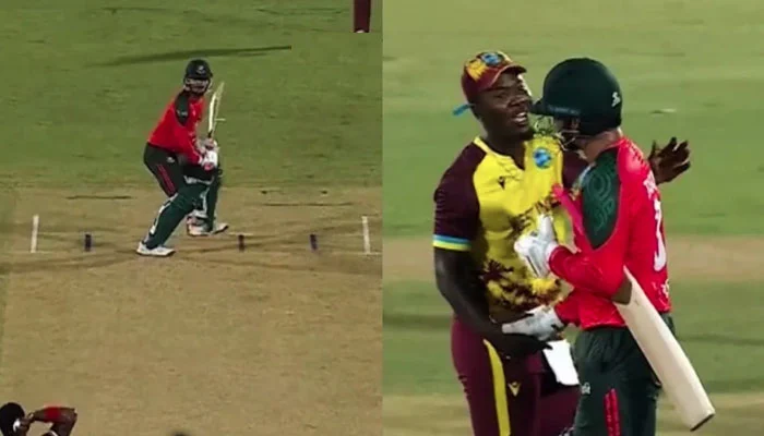 بنگلہ دیشی بیٹر  آؤٹ ہونے کے بعد چھکا لگا بیٹھا