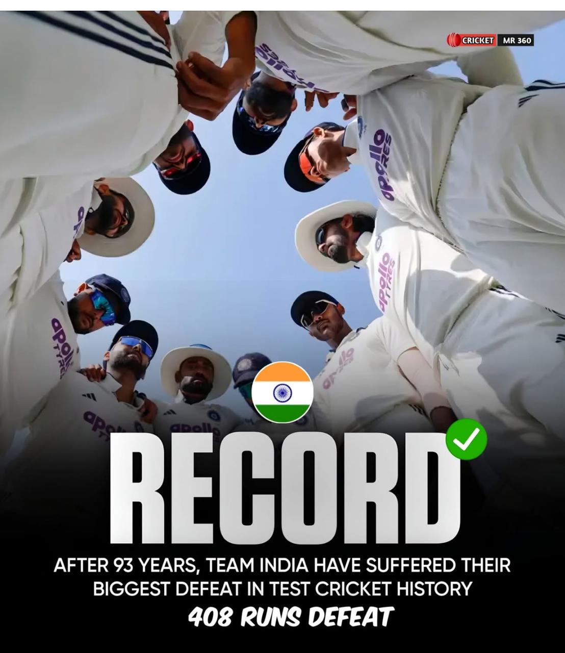 بھارت کا شرمناک شکست کا 93 سالہ ریکارڈ ٹوٹ گیا